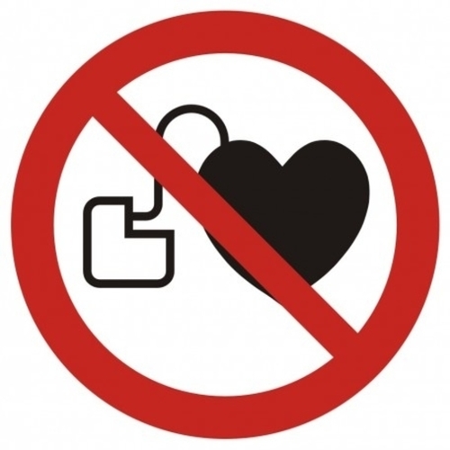 Znak przedstawiajcy zakaz wstpu osobom ze stymulatorem serca 500x500