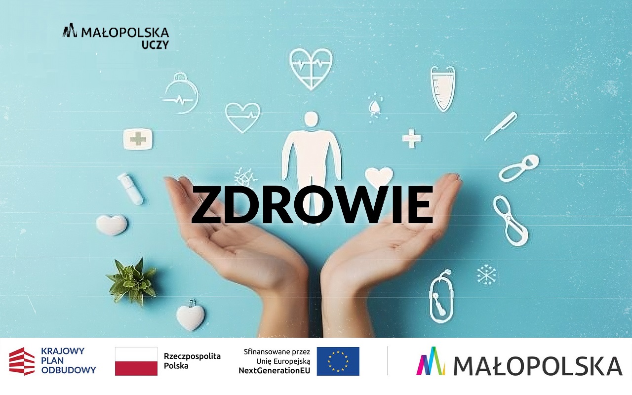 Grafika promująca serię podcastu o zdrowiu i informująca o finansowaniu projektu przez Unię Europejską